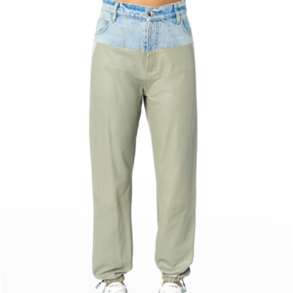 Amiri Hybrid Demin Sage Leather Sweatpant Size 28 Jeans